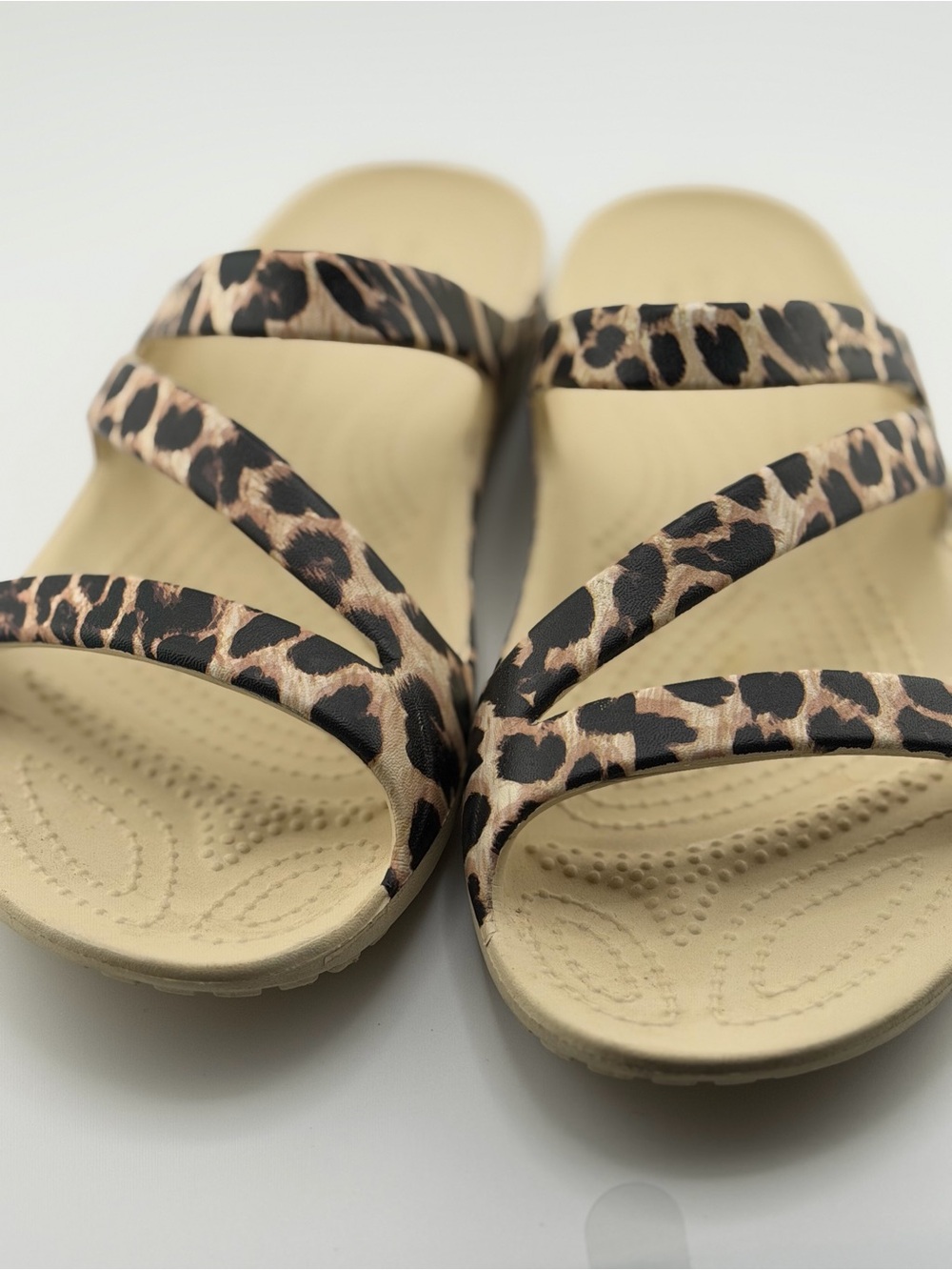 Crocs Rare Animal Print Leopard Strappy Slide Sandals - Women's Beige - Picture 3 of 11